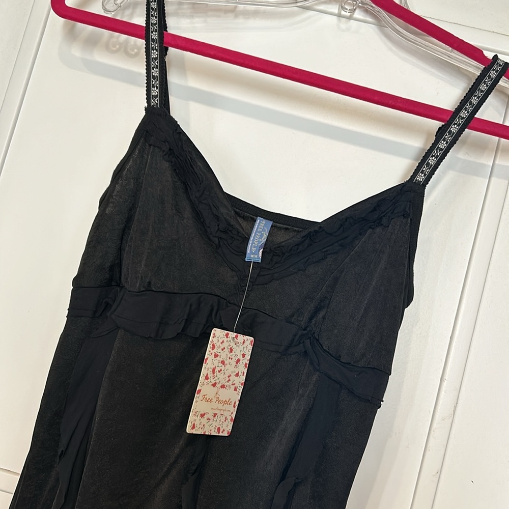 Free People Black Silky Baby Doll Boho Top-NWT-sz M